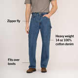 #1010 Made in USA 14 oz. Dark Stone Washed Carpenter Dungaree Jean