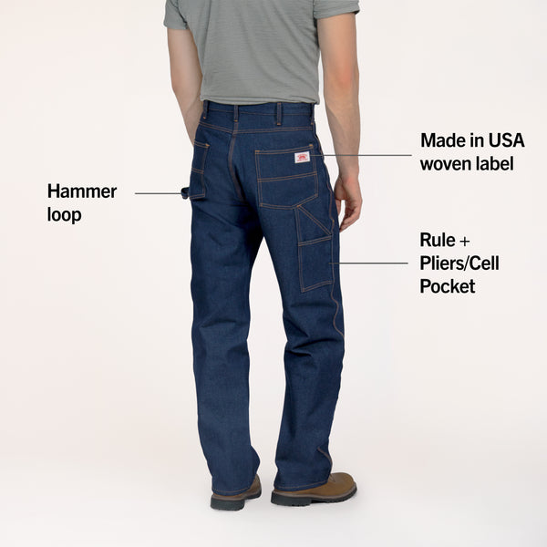Made in USA Raw Unwashed Classic 5 Pocket Carpenter Dungaree Jean