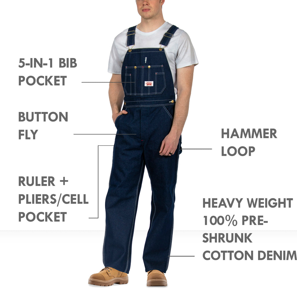 #327 Made in USA Button Fly Blue Denim Bib Overalls
