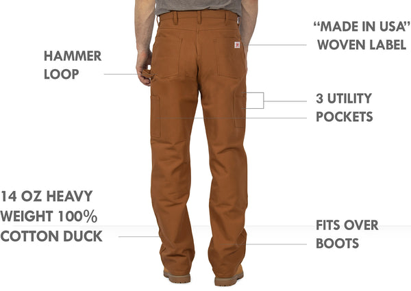 Carhartt Men's Washed Duck Double Front Work Dungaree - Brown