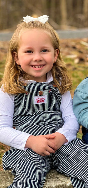 boy with fishing pole overalls and straw hat pattern Kids Stripe Overall Railroad HIckory Stripe Kids Overall – Round House American Made Jeans Made in USA Overalls, Workwear