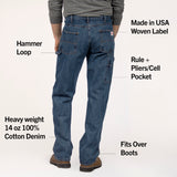 #1010 Made in USA 14 oz. Dark Stone Washed Carpenter Dungaree Jean