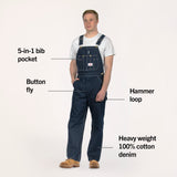 #327 Made in USA Button Fly Blue Denim Bib Overalls