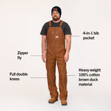 #83 Made in USA Heavy Duty Brown Duck Bib Overalls