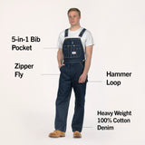 #966/#980 Made in USA Zipper Fly Blue Denim Bib Overalls
