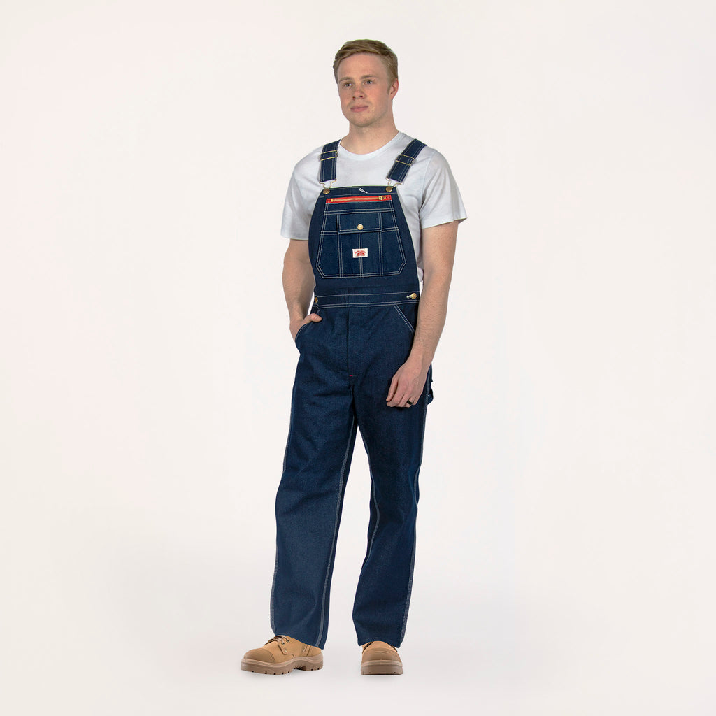 Non-USA Utility Zipper-Bib Blue Denim Overalls - Not Sewn in USA