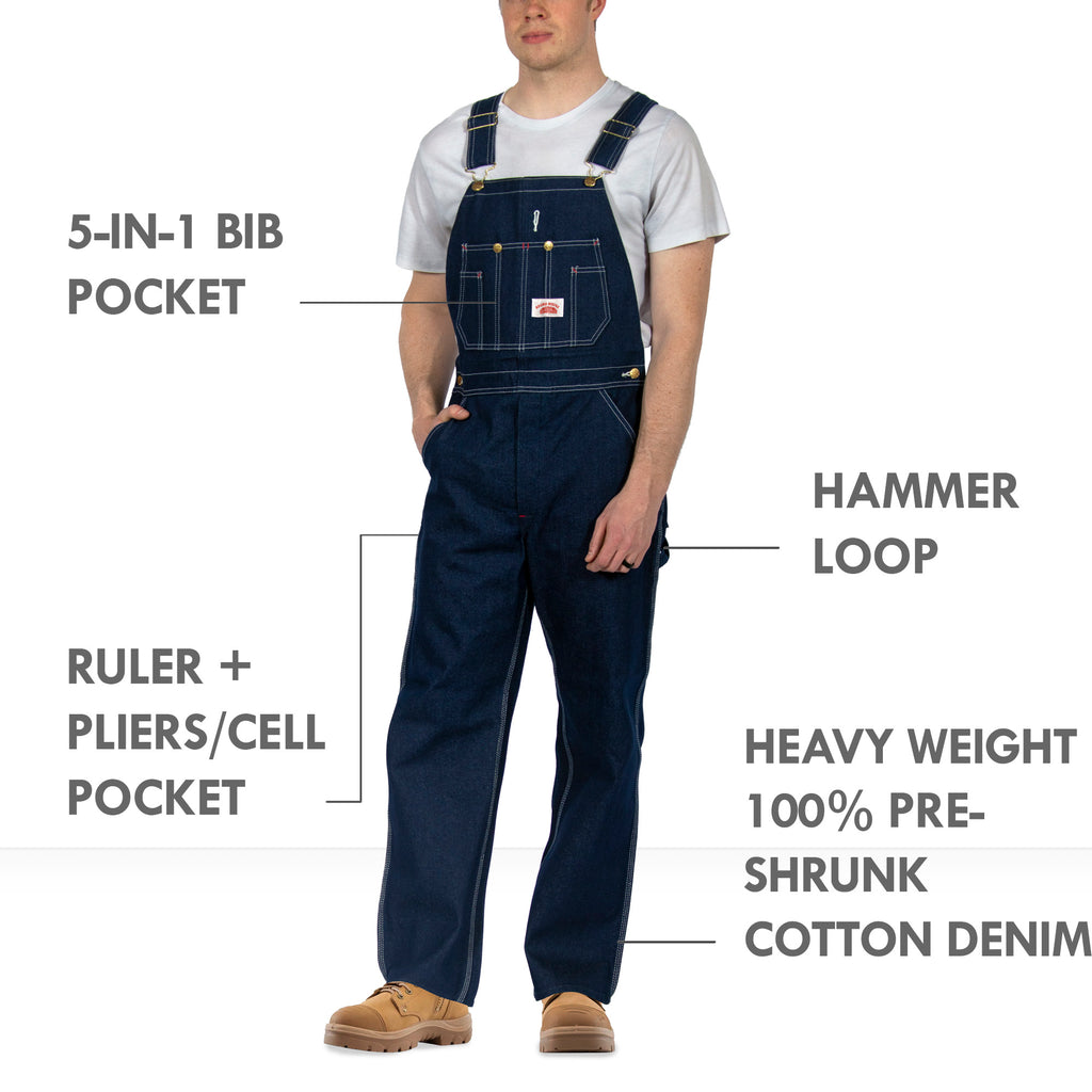 #966/#980 Made in USA Zipper Fly Blue Denim Bib Overalls