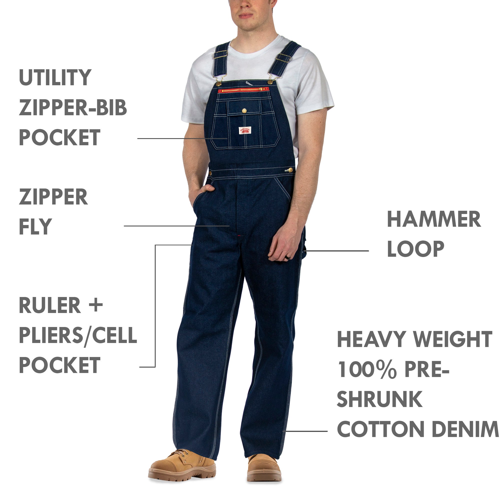 Blue denim shop bib overalls