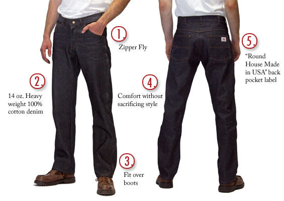 American Made Jeans Rigid 14 oz Everyday 5 Pocket Jeans Made in USA #147 –  Round House American Made Jeans Made in USA Overalls, Workwear