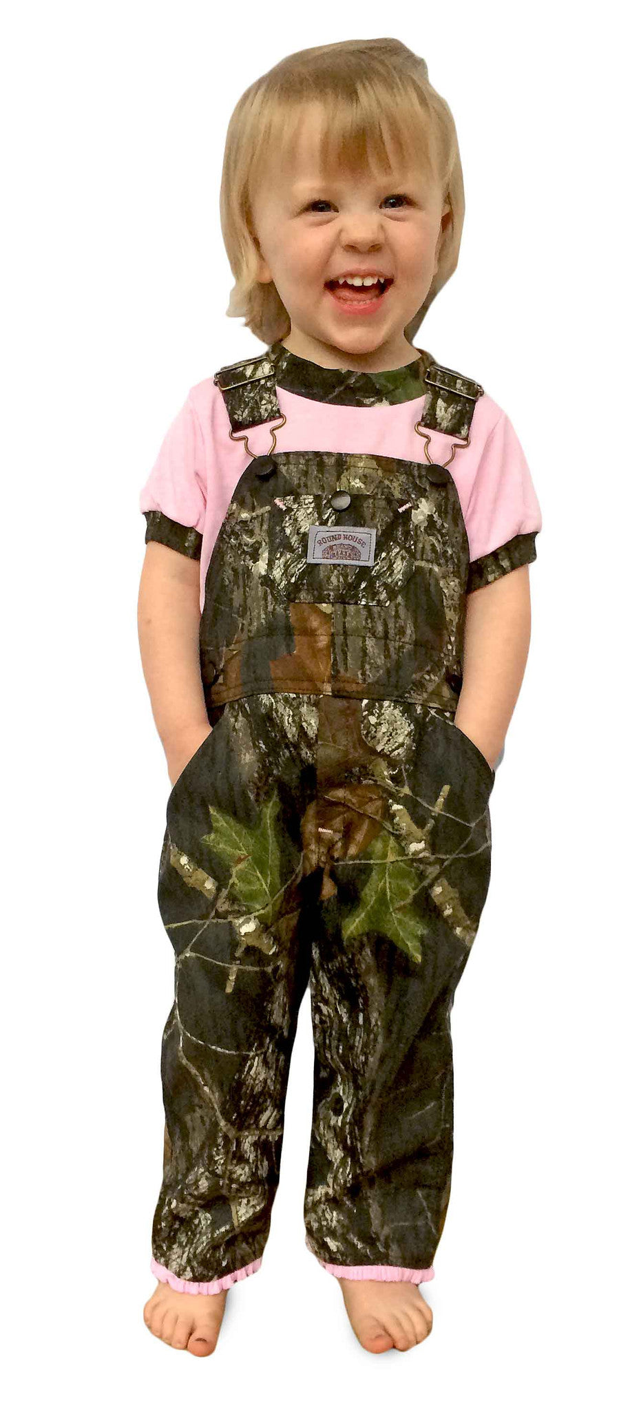 #428 Premium Pink Ruffle BIB OVERALL Girls in Realtree or Mossy Oak Break-Up Made in USA